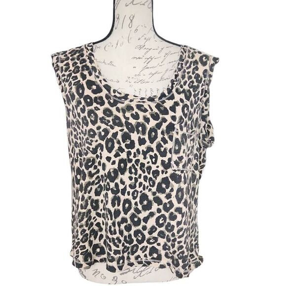 Sanctuary Women's Size Large Beige Black Leopard Print Short Sleeve T-shirt - Picture 1 of 6